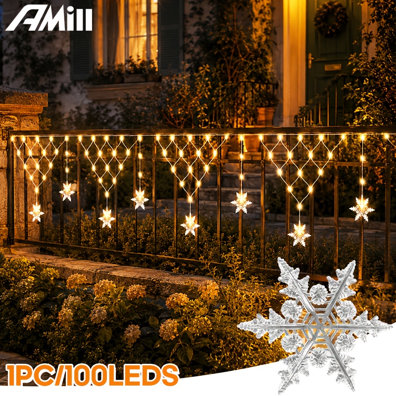 TEMU 1pc 600cm/236inch Triangle Grid Snowflake Led String Lights, Usb Powered, 8 , For Balcony Railing, Backyard Pergola, Porch Steps, Holiday Party