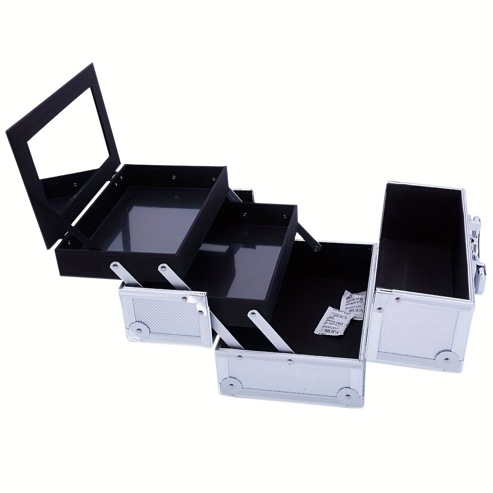 TEMU Aluminum Makeup Train Case In Pink With A Mirror Handle, Featuring A Double Opening And A Frame, Organizing Jewelry ., Valentine's Day And Other Festivals
