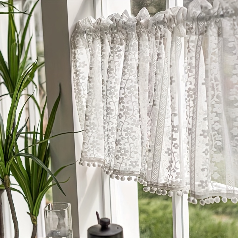 1panel French Vintage Fringe Lace Sheer Short Curtain, Rod Pocket Hanging, Kitchen Curtain/cafe Curtain, Cabinet Cover, Room Divider, Window Decoration