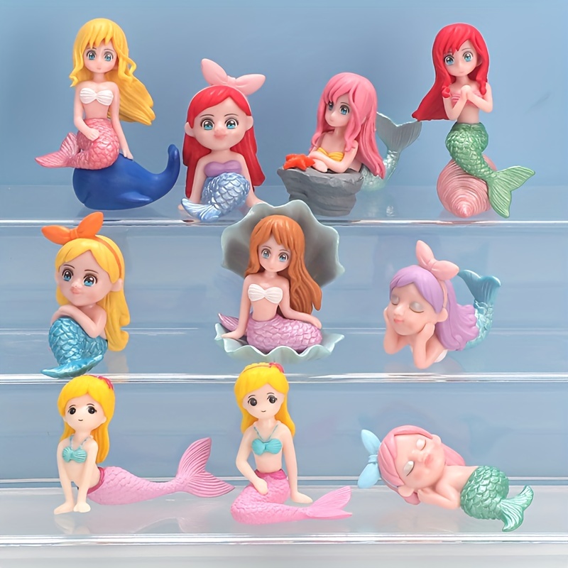 

10pcs Cartoon Mermaid Figurines, Resin Diy Micro Landscape Accessories For Fish Decoration, Mermaid Party Decorations