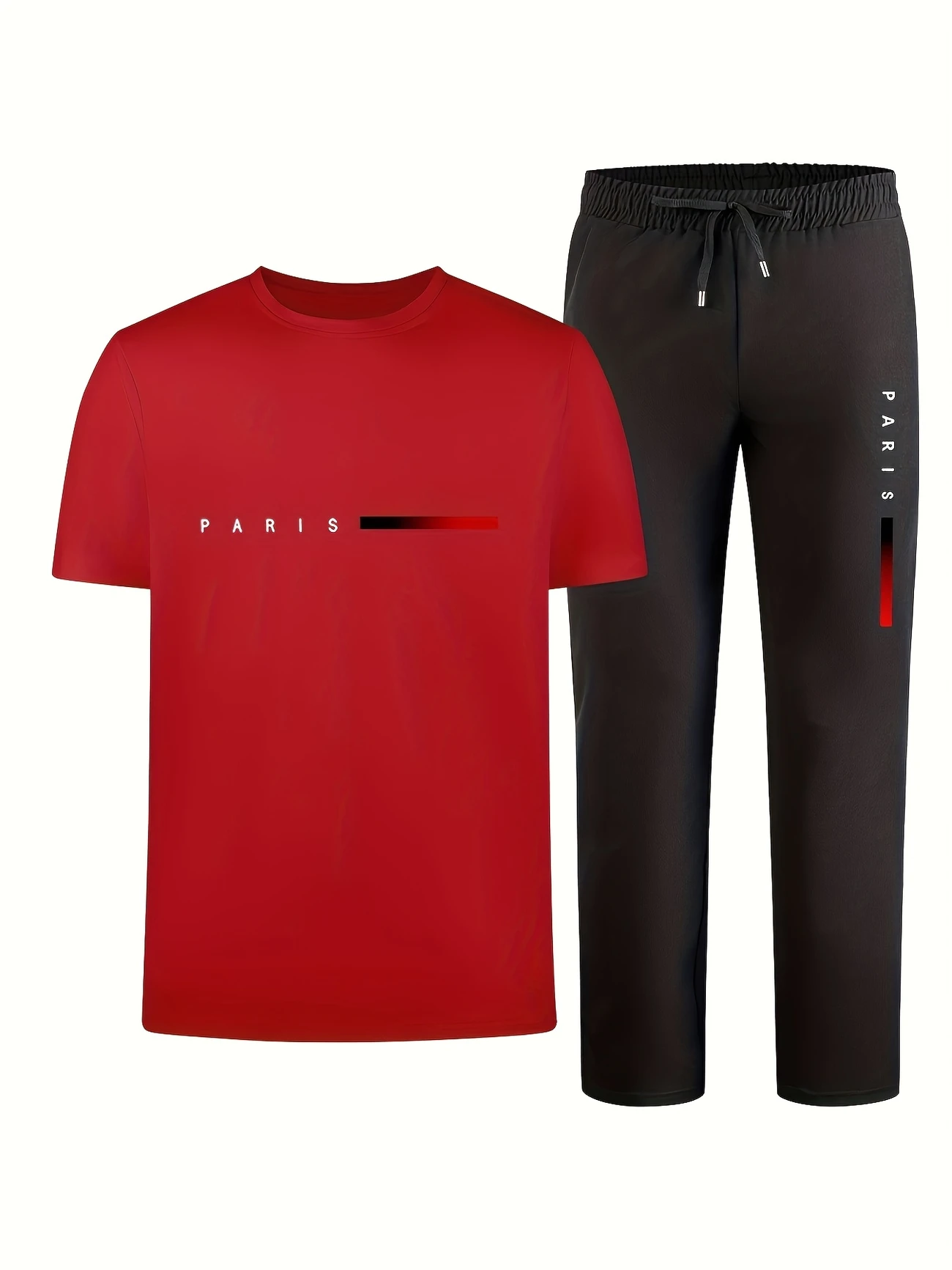 mens casual sports two piece set short sleeve top straight leg pants with paris print fashionable and trendy ideal for summer parties casual and everyday wear short sleeve top print trousers details 21