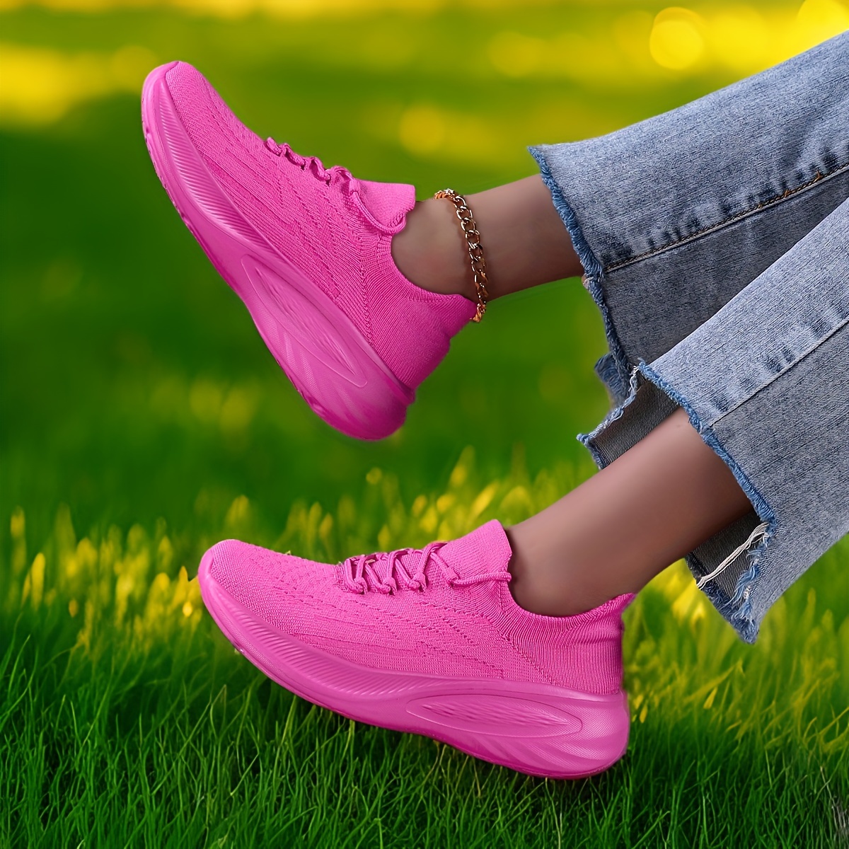 

Women's Breathable Knit Sneakers - Comfortable Low-top Lace-up Sneakers, Fashionable Solid Color Casual Footwear
