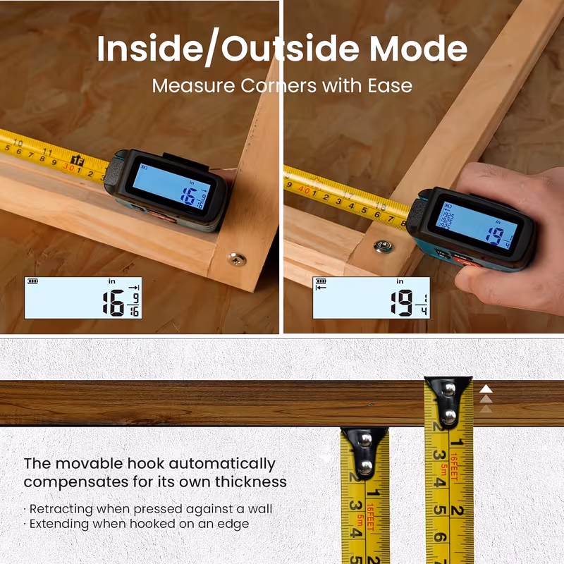 16 ft digital tape measure 6 metric and imperial units retractable with fractions 1 16 rechargeable display yellow brand for distance area volume Product details 7