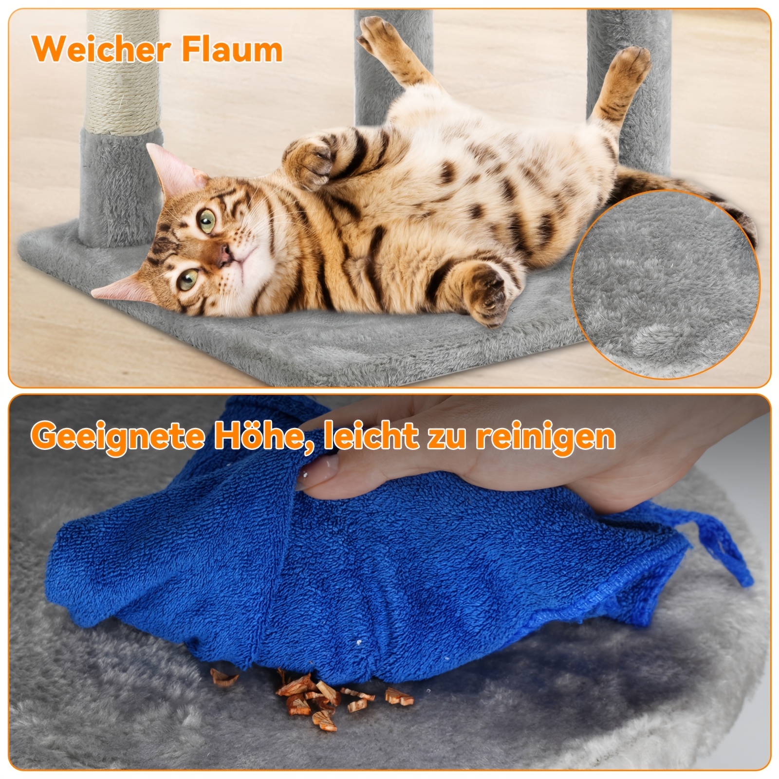 Copac pentru pisici de 112 cm cu casă pentru pisici și stâlp de zgâriat - Sisal rezistent și pompon de pluș, asamblare ușoară pentru locuințe din UE, maro, gri