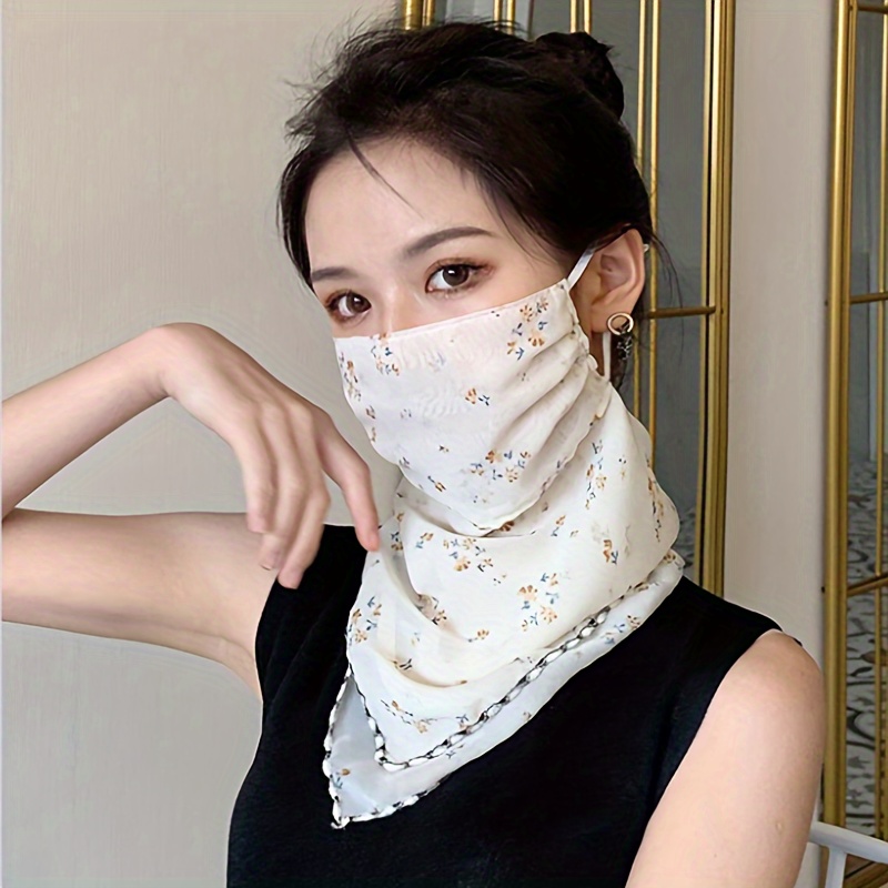 

1pc Summer Outdoor Sunscreen Mask Women's Cycling Breathable Hanging Ear Veil Embroidery Full Face Mask Neck Gaiter