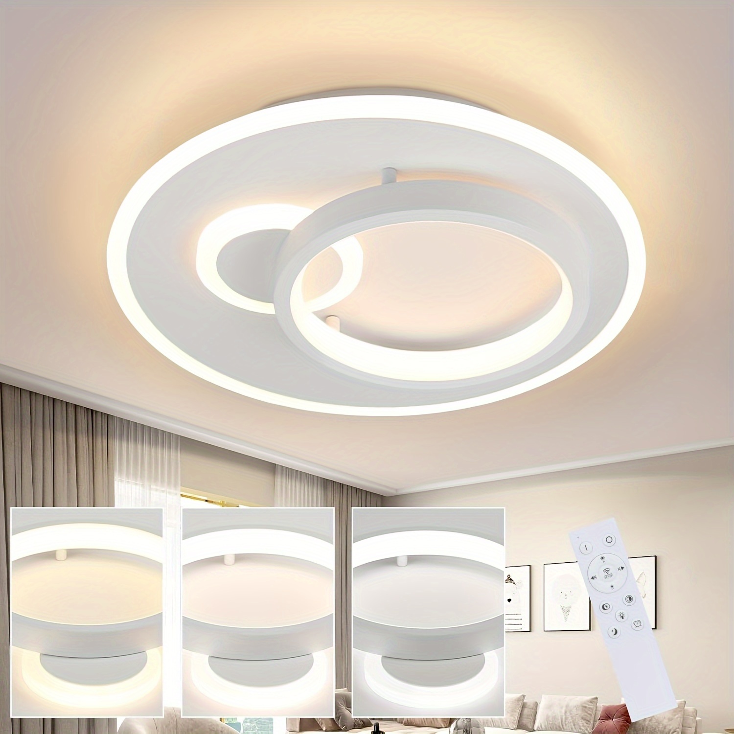 

Modern 33w Ceiling Light For Living Room, Kitchen & Bedroom - Round Design In White/black With Adjustable Color Temperature (3000k-6000k) - Home Decor And Holiday