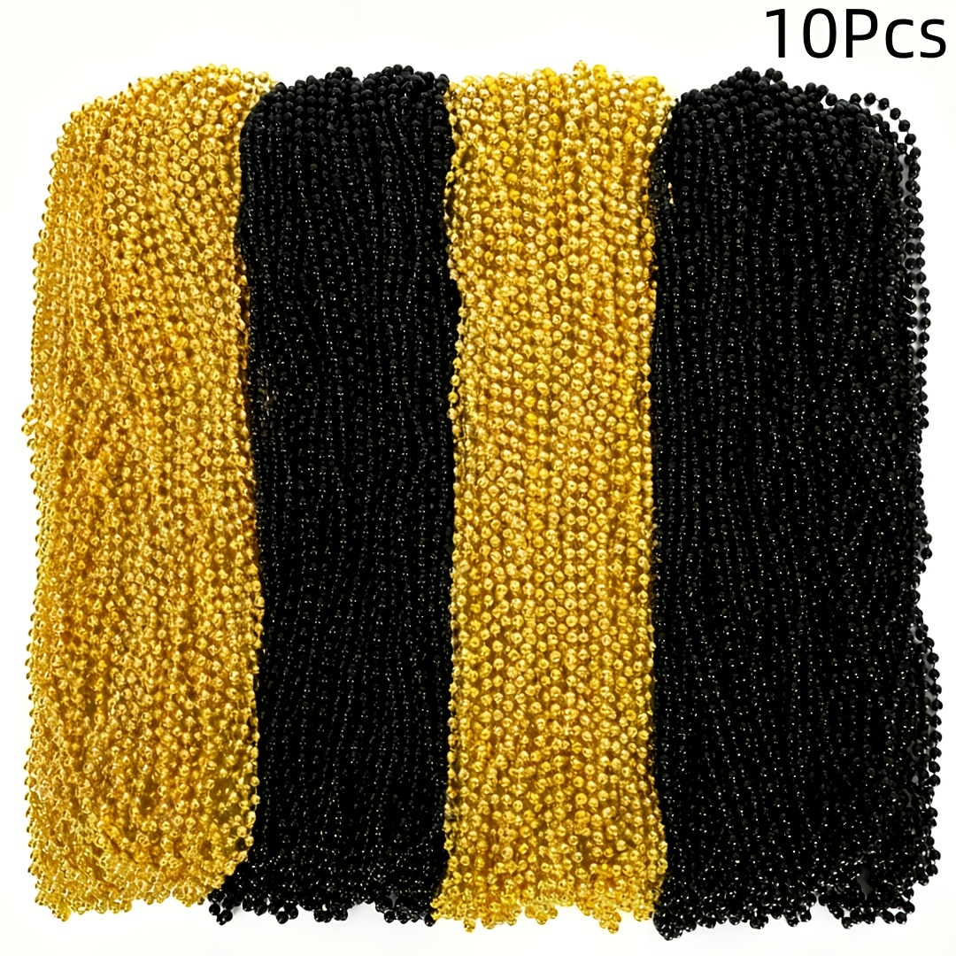 TEMU 10/20/40 pièces Collier de Perles en Plastique Noir et Doré, Perles de Mardi Gras, Fournitures de Fête du Nouvel An Noir et Doré, Accessoires de