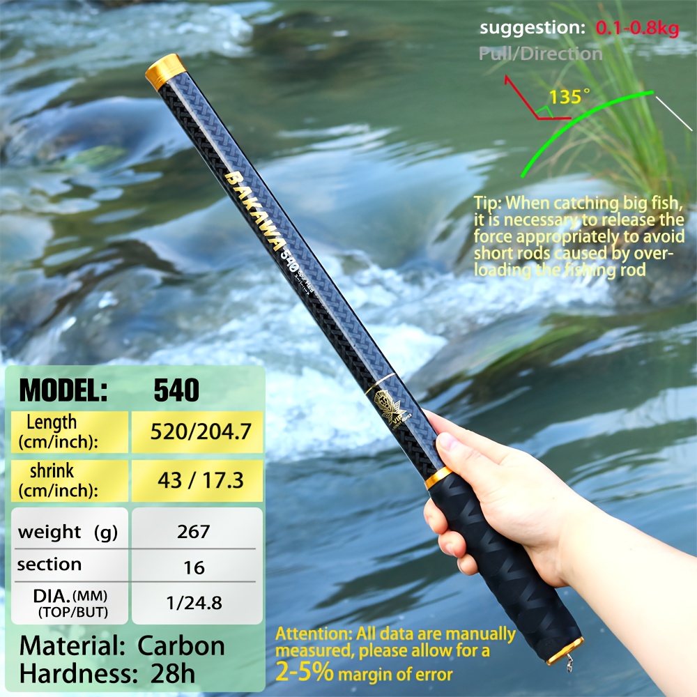 TEMU 100% Carbon Fiber Vishengel: Telescopische Reishengel, Mini Draagbare Streamhengel, Stream Feeder. Lengtes: 2.7M, 3.6M, 4.5M, 5.4M, 6., 7.2M.