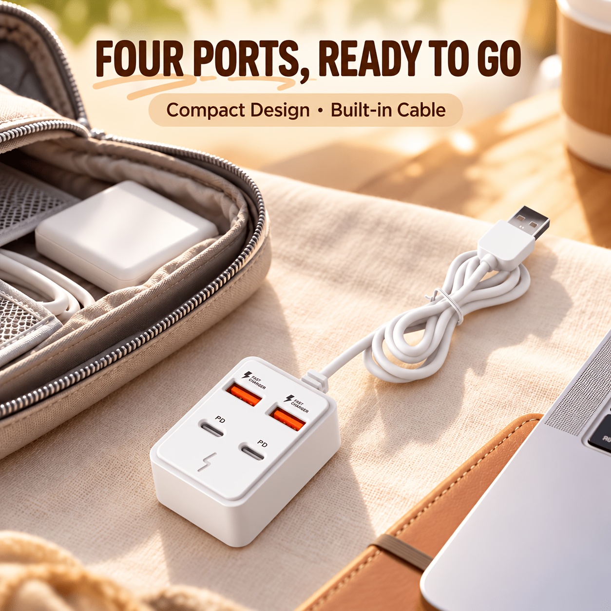 4-Port USB Fast Charging Station with Type-C and USB-A Ports