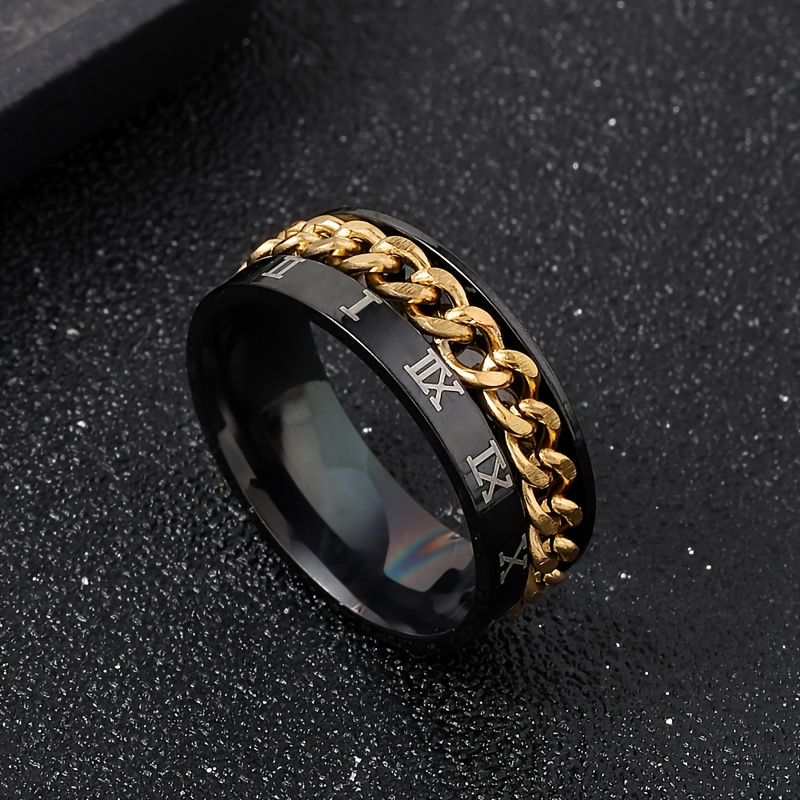 1pc personality style 201 stainless steel rotating chain ring with roman   engraving single ring for men fashionable gift jewelry Product details 7