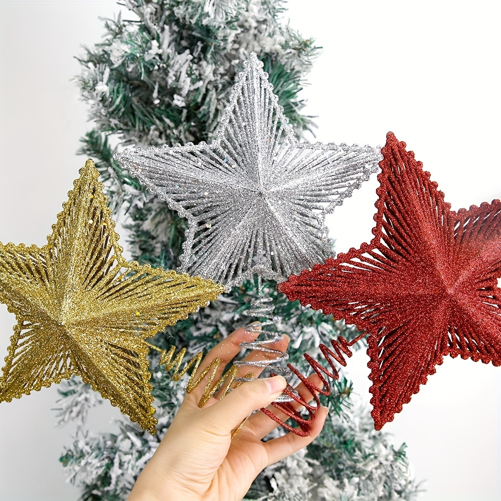 

A New Christmas Top Three-dimensional Stars Christmas Decoration, Golden Sequins Christmas Top Five-pointed Crown.