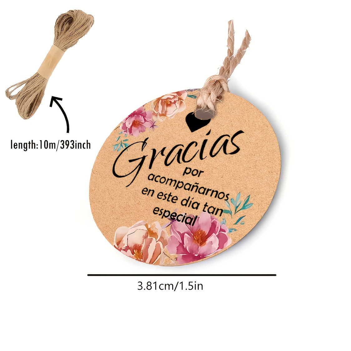 TEMU 60 etiquetas de regalo de papel marrón con acuarela floral de agradecimiento en español, ideales para envolver, decoración de regalos y uso en
