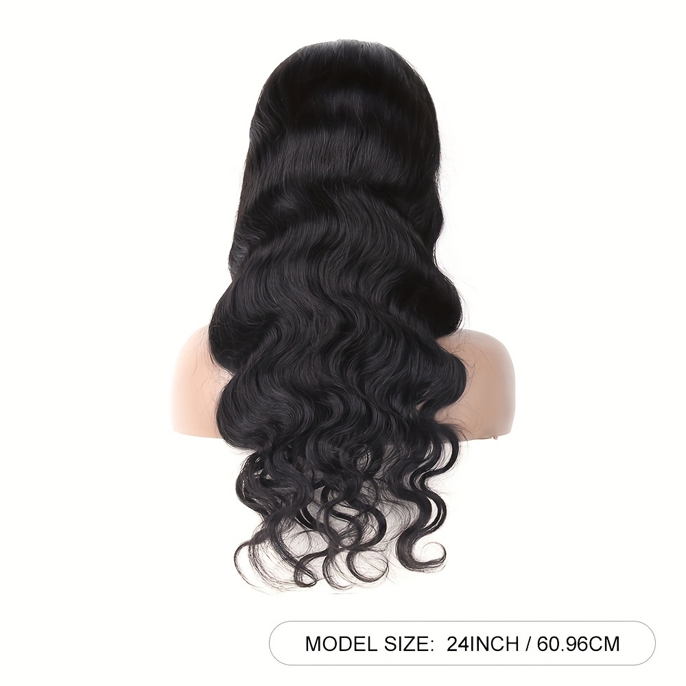 Perruque ondulée élégante pour femme, 150 % de densité, perruque de base en cheveux humains, avec partie en U et bonnet en filet rose.