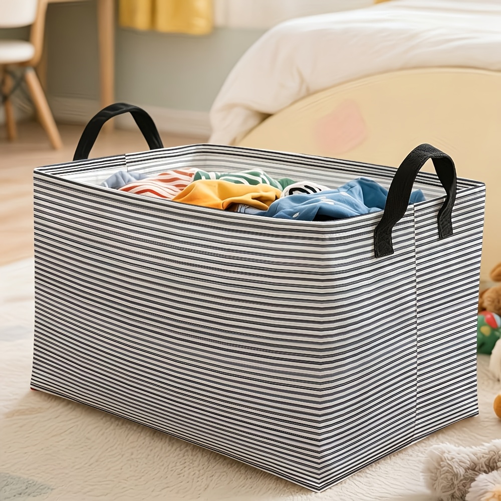 TEMU 1pc, Minimalist Monochromatic Horizontal Gray Striped Storage Basket, Multiple Specifications , Durable Storage Organizer For Closet, Bedroom &