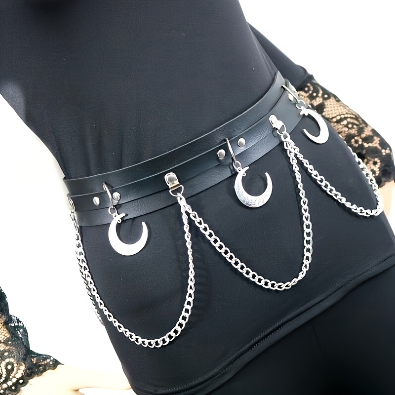 punk inspired moon chain waist belt 100 faux leather hand - Temu display picture 2