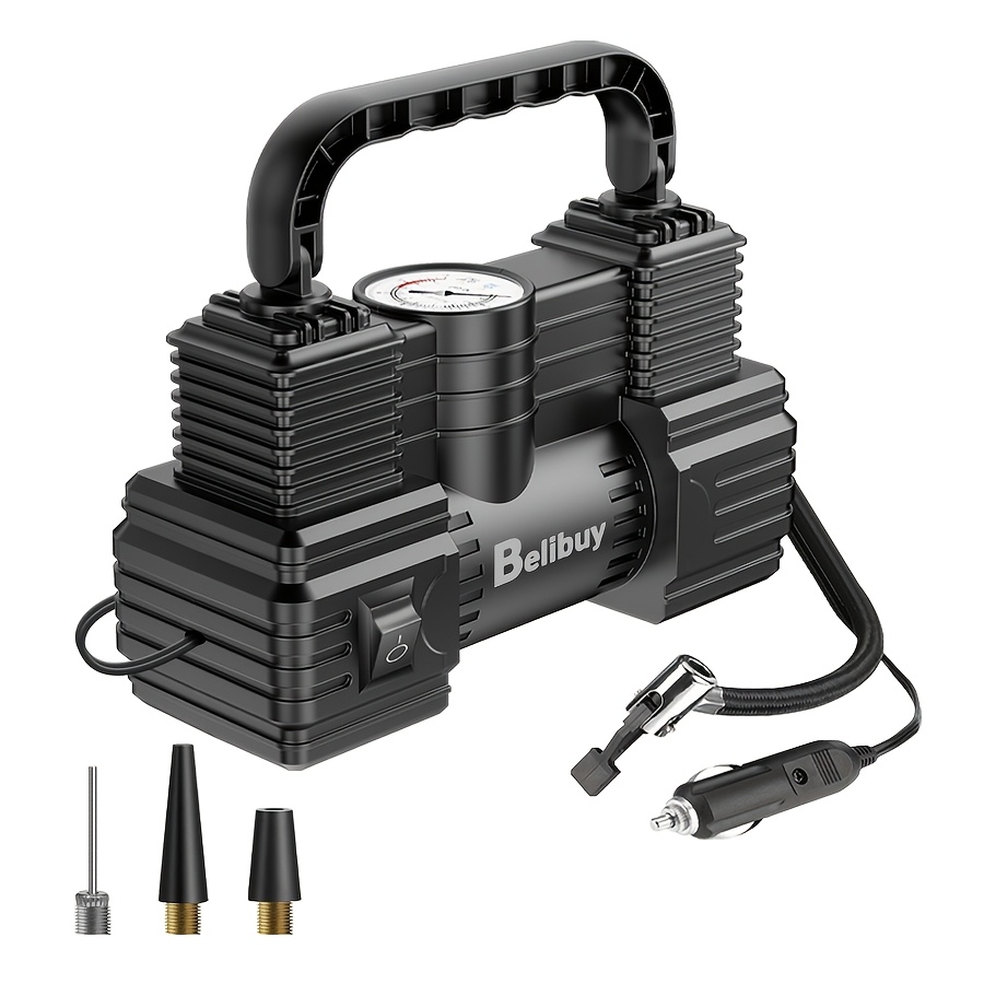 TEMU Gonfleur de Pneus Compresseur d'Air 12V 150 PSI, Pompe à Air Portable et Puissante à Double Cylindre pour Pneus de Voiture, Accessoires Auto,