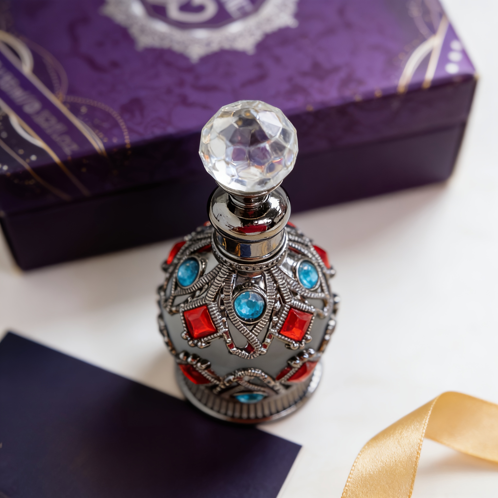 Perfume Oil - Arabian Oud & Amber Scent With Jojoba Oil & , 15ml In Black Gemstone Bottle, Long-lasting Fragrance