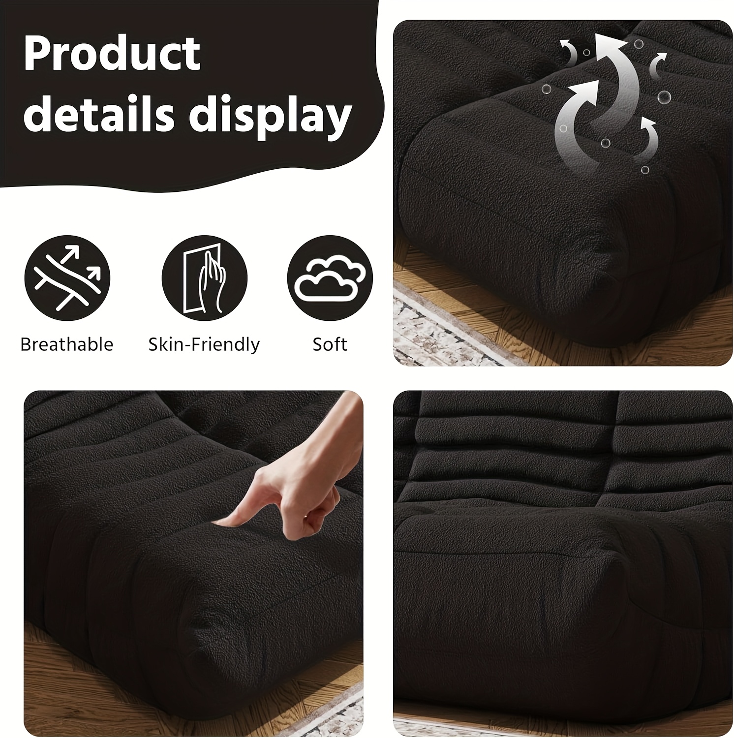 Adult Bean Bag Chair - Teddy Velvet Sofa Bed, Modern and Comfortable Lazy Sofa, Couple Sofa, Armless Cushioned Floor Chair, Suitable for A Variety Of Room Types, Game Sofa, Balcony Tatami, Multi-person Sofa Bed