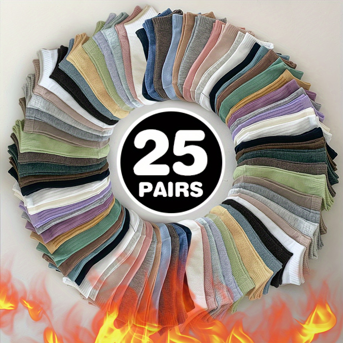 TEMU 25 Pairs Men's Ankle Socks, Autumn/ , Colorful Sports Socks, , Low-cut, Polyester Blend With Spandex, Hand Wash Or , Solid Color, Knitted Fabric