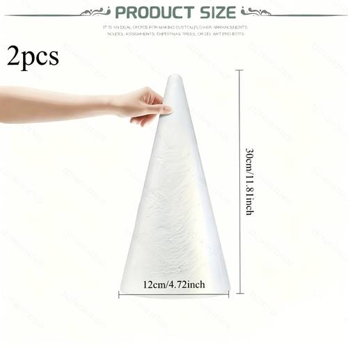 item picture 2pcs large white hand made foam cones for christmas trees holiday decorations display sturdy and lightweight foam paintable decoratable for art projects parties weddings parties bulk craft supplies