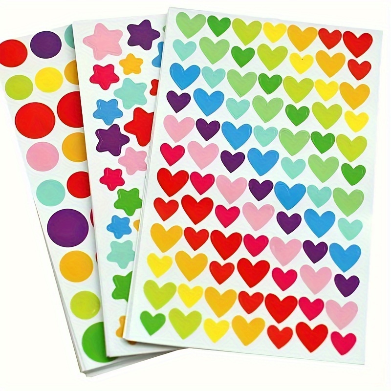 

18 Sheets, 1512 Count Colorful Heart, Star, And Dot Stickers - Paper Adhesive Seals For Scrapbooking And Diy Crafts, Single Use, Glossy Finish