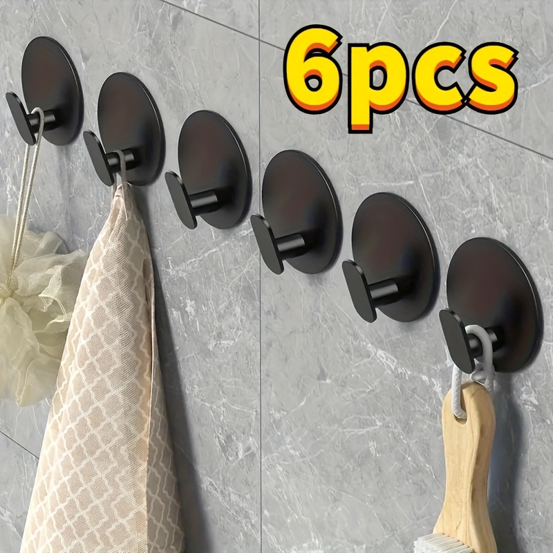 TEMU 6pcs (black) Adhesive Hooks, Bathroom Towel, Shower Clothes Dishcloth Coat Hat Kitchen Restaurant Key Holder For Halloween Christmas Thanksgiving Day