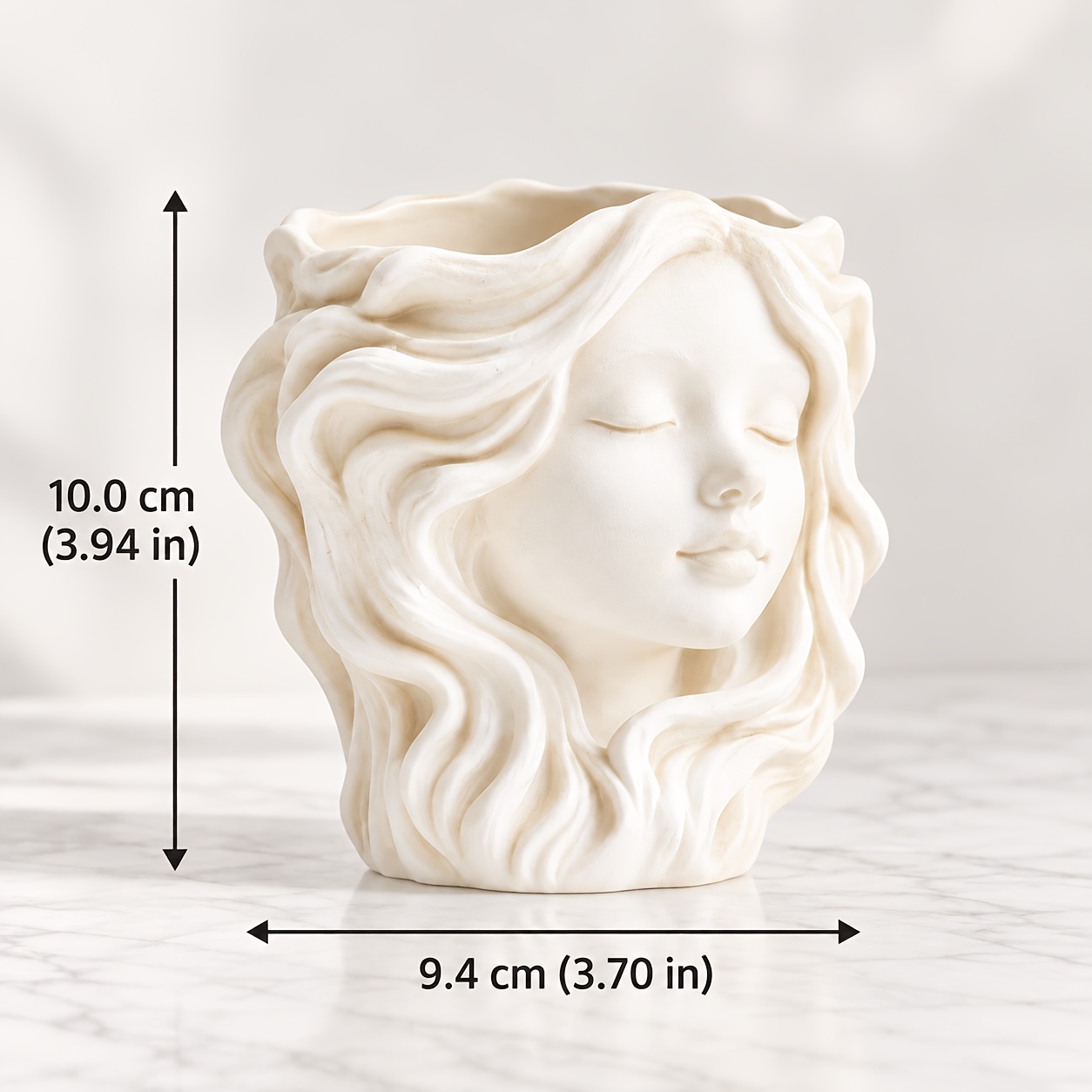 TEMU 3d Printed Portrait Head Planter, Closed-eye Girl Face Flower Pot, Artistic Desk Decor, Material, Elegant Hair Detail, Succulent Planter For