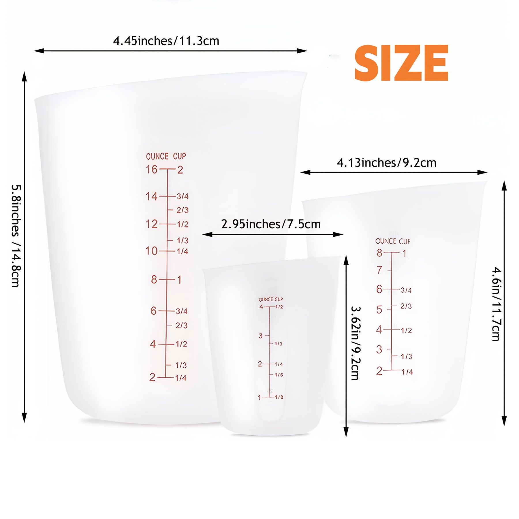 Image of 3pcs Silicone Cup Measuring Cups, 500ml, 250ml And 125m, Melting Cups For Epoxy Resin, Mixing Cups, Casting Molds, Jewelry Making, Silicone Measuring Cups With Marking Ounces/ml