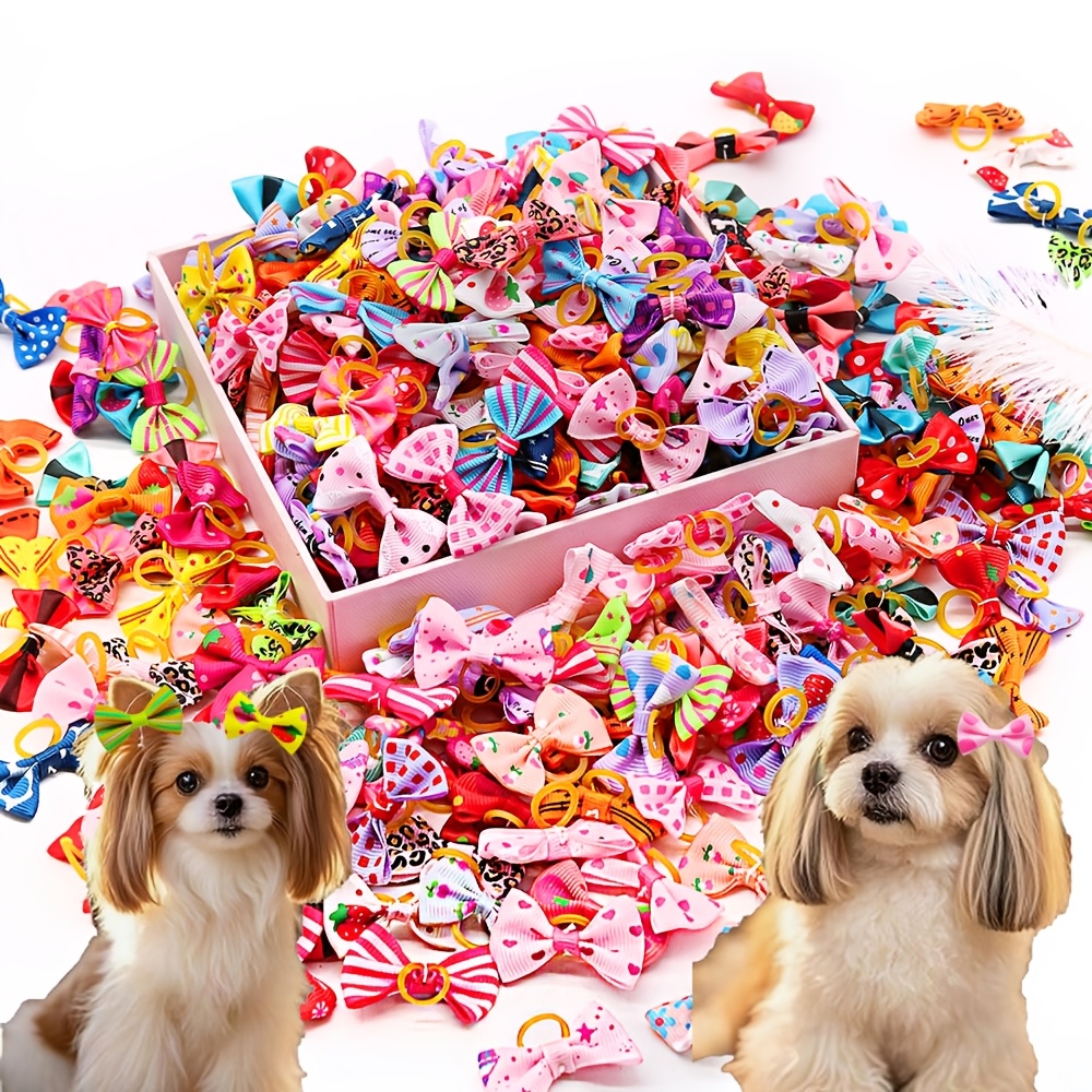 TEMU 100pcs Cute Small Bowknot Hair Bows, Yorkie Doggie Bows Pet Grooming Bows Dog Hair Costume Accessories For Small Dog Halloween