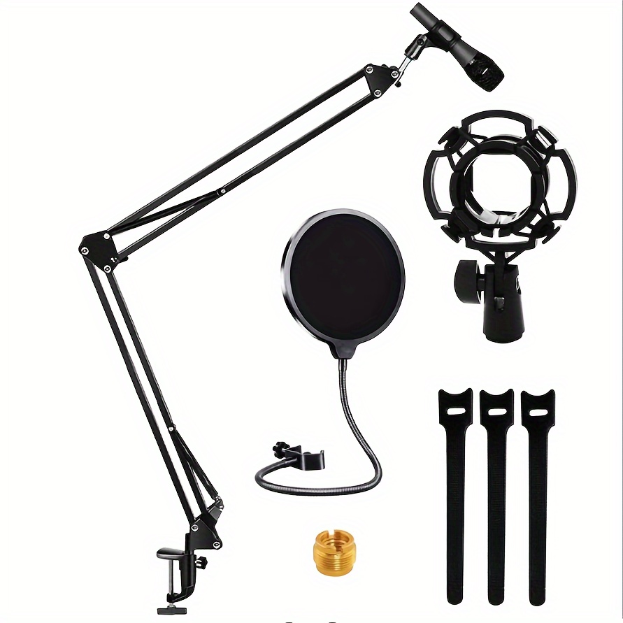 

5 Core Microphone Arm Stand, Upgraded Adjustable Suspension Boom Scissor Arm Mic Stand 42 Inch With Pop Filter, 3/8" To 5/8" Adapter, Mic Clip Shock Mount, Cable Ties For All Microphones - Arm Set 21