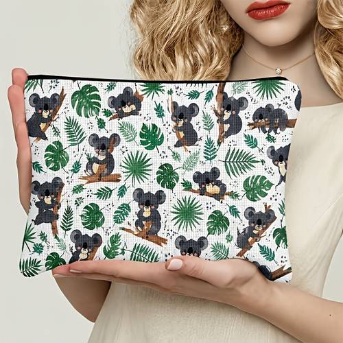 item picture 2d flat printed makeup bag zipper koala and hot plants pattern large capacity makeup to clean lightweight and portable thickened travel school daily use