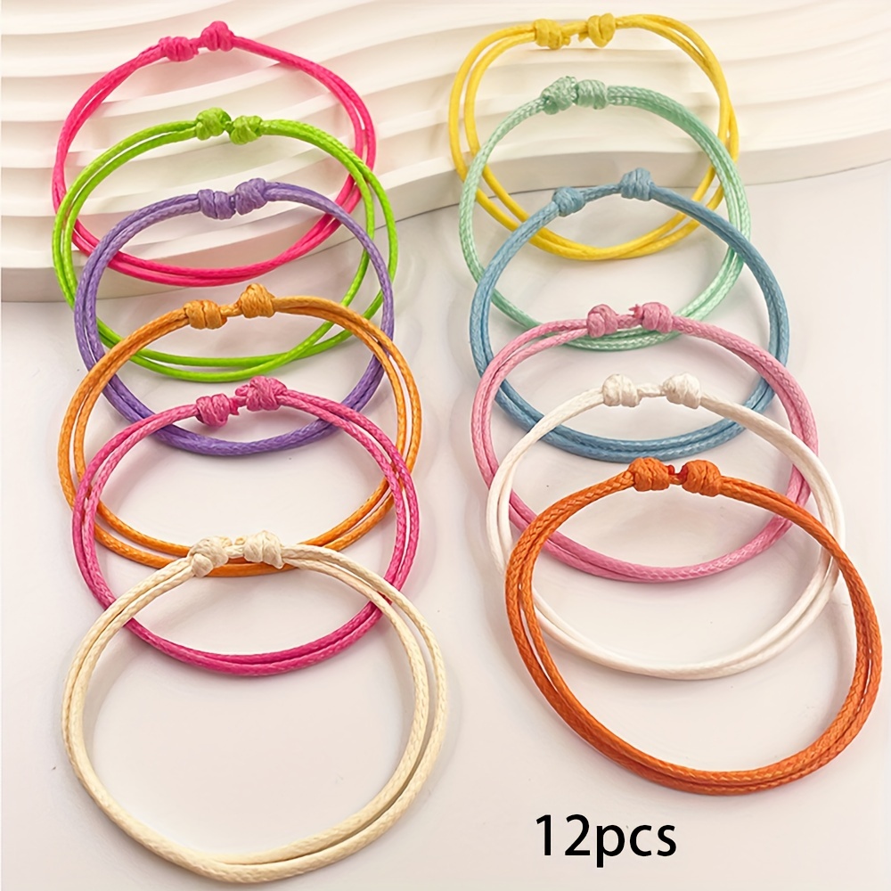 Image of 12pcs Of Stylish And Minimalist Wax Thread Bracelets, Perfect For Travel, Vacations, And Everyday Wear. Adjustable And Handcrafted, Suitable For Women's Casual Outfits