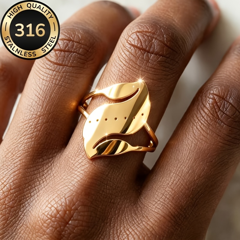 Women's High-Quality Stainless Steel Abstract Leaf Shape Open Ring