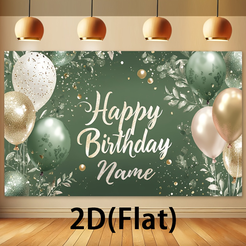 Image of 2d Flat, 2d Flat - 2d Flat, 2d Flat - 2d Flat Banner [custom] 1pc Personalized Custom Name Large Size Happy Birthday With Balloon Golden Glitter Sequins Birthday Party Backdrop Cloth