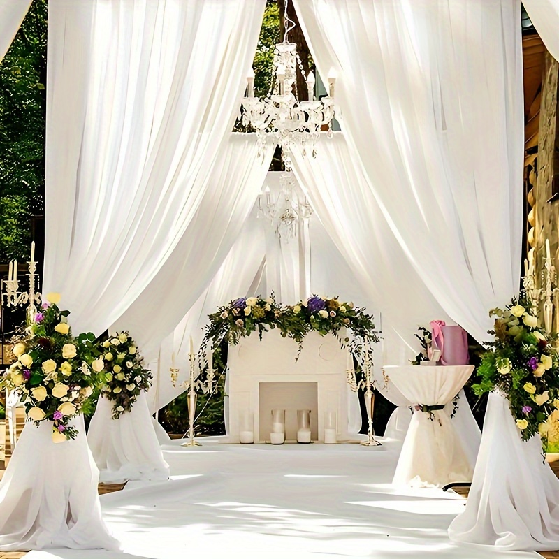 

2-piece Elegant White Chiffon Wedding Arch Curtains, 26.2ft - Perfect For Ceremonies, Birthdays & Valentine's Day Decor