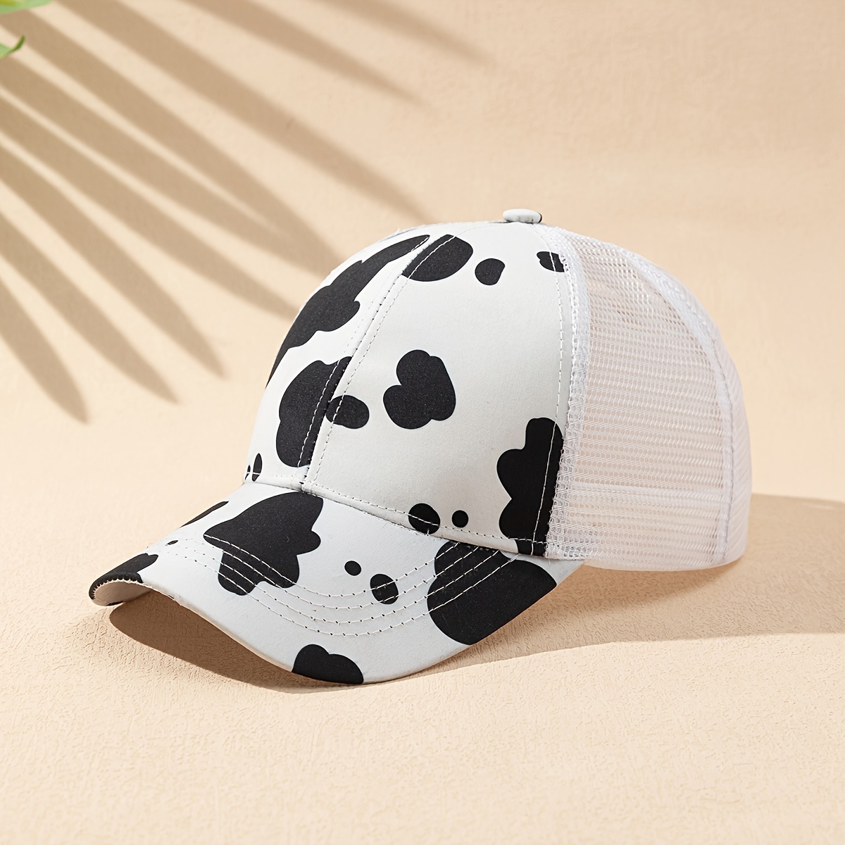 

Cute Cow Print Trucker Hat Trendy Mesh Breathable Ponytail Baseball Lightweight Adjustable Sports Hat For Women Girls