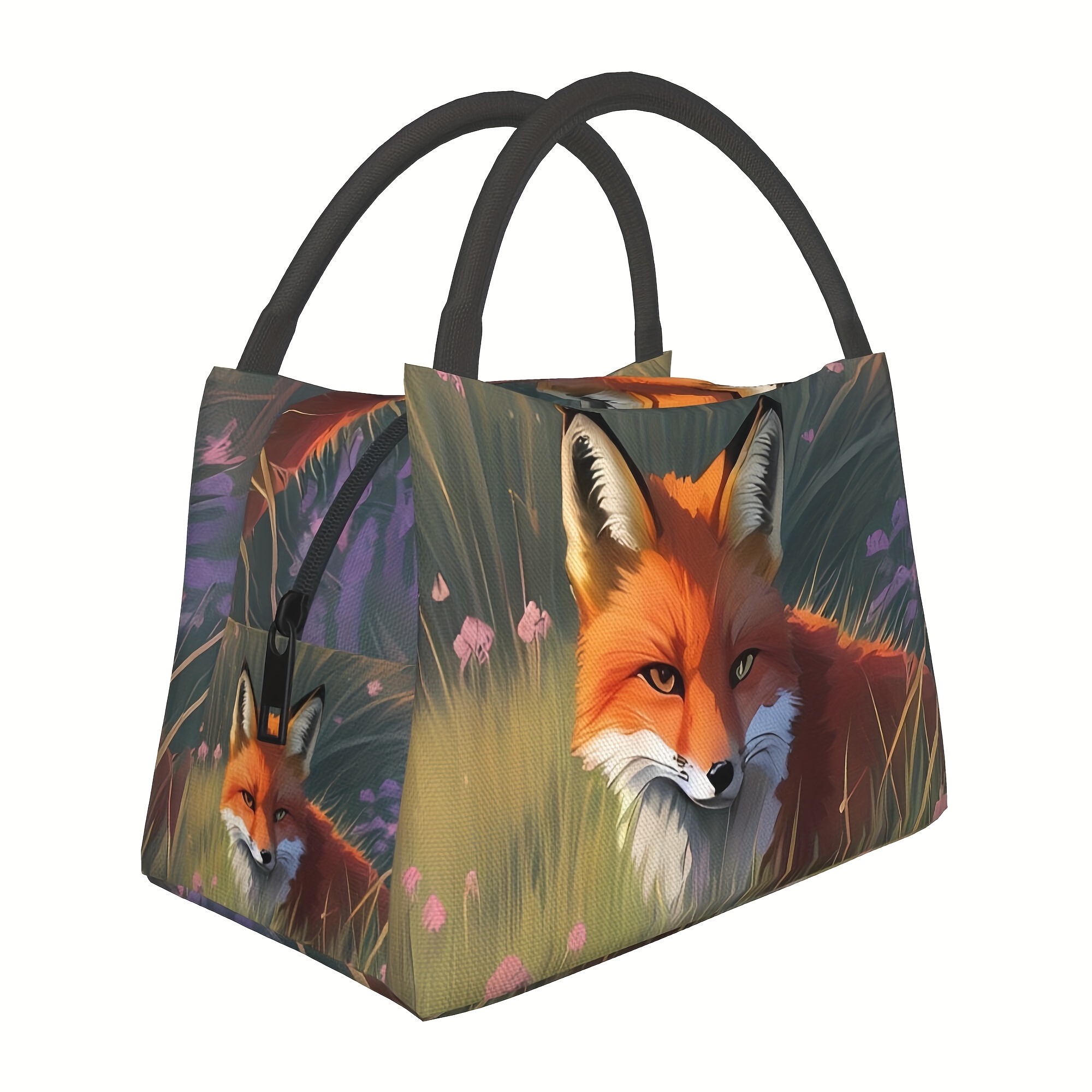 

Fox Print Reusable Insulated Lunch Bag: Perfect For Beach, Hiking, Or Office - Hand Washable, Made Of Polyester