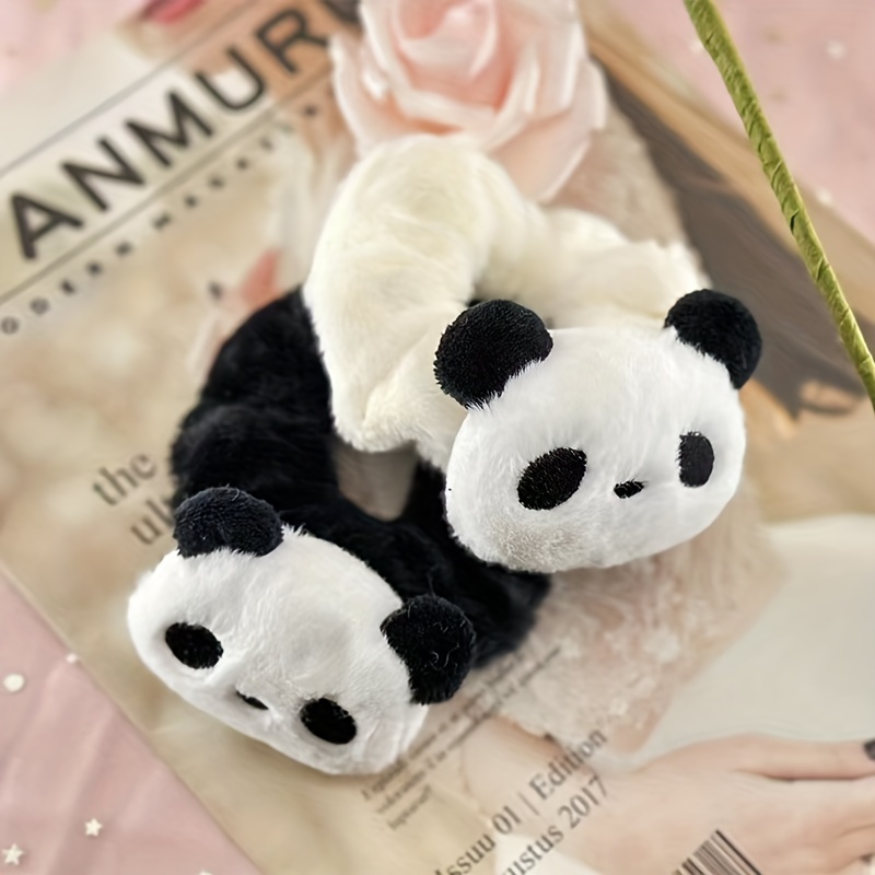 

2pcs Cute Plush Panda Hair Rings, Women's Autumn And Winter Hair Accessories, High Elastic Large Hair Ring