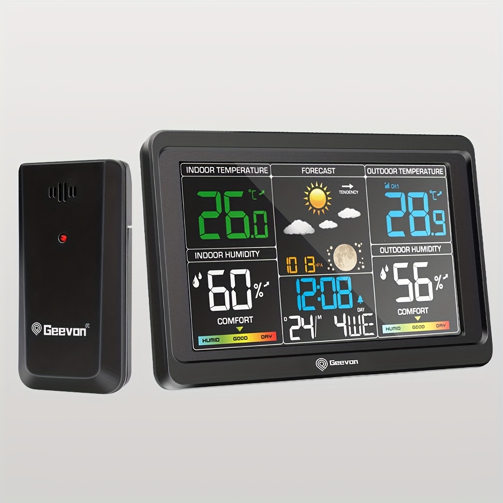 TEMU Geevon Weather Station Wireless Indoor And Outdoor Thermometer, Color Display Weather Thermometer, Digital Thermometer With Barometer, Calendar,