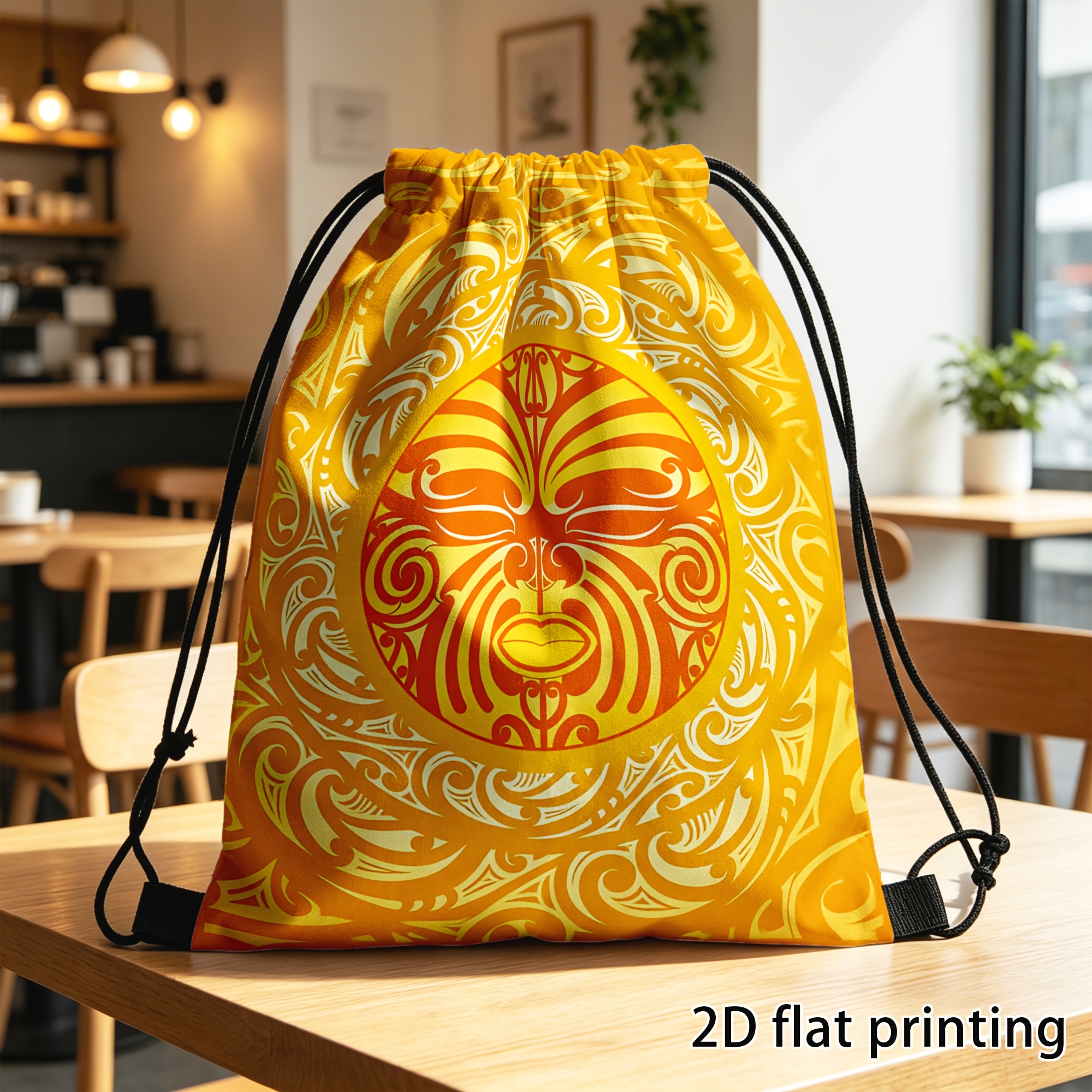 TEMU 1pc, Drawstring Bag, Sports And Fitness Bag, Backpack, Maori Design Drawstring Fitness Bags With Durable Backpack