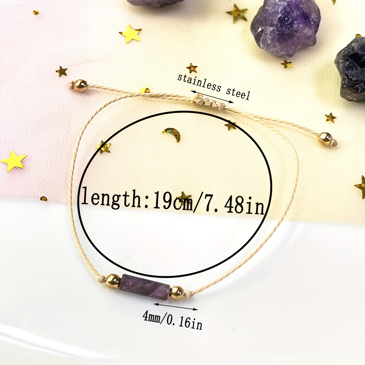 Natural Amethyst Jewelry Set - Handwoven Bracelet