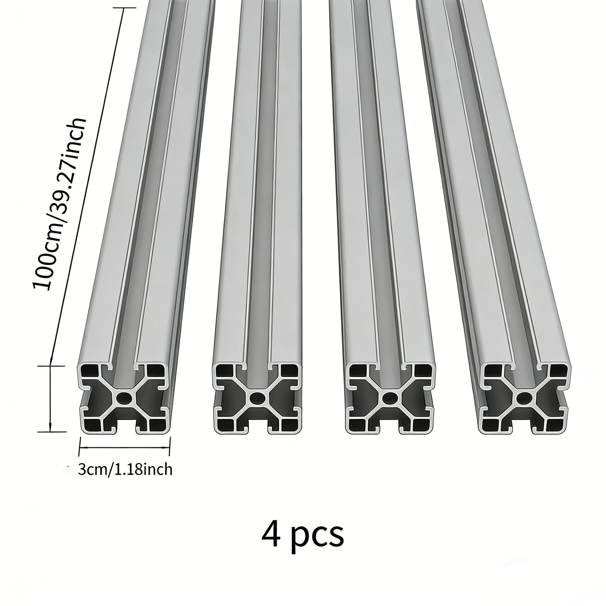 4pcs European Standard 3030 Profile, 100cm Lengths, Guide Rail, Slide Rail Base, Material, Suitable For Devices, 3d Printers And More