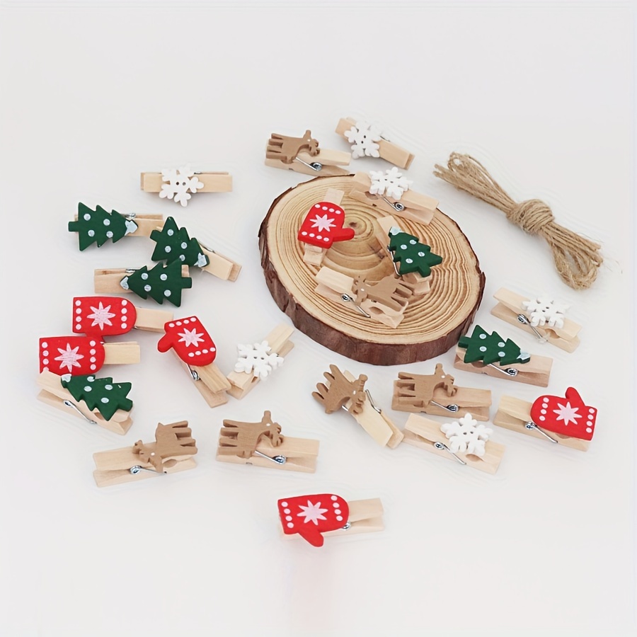 

24pcs Clothespin Set For Christmas & New Decor - Wooden Display 6.5ft Hanging , For & Photos