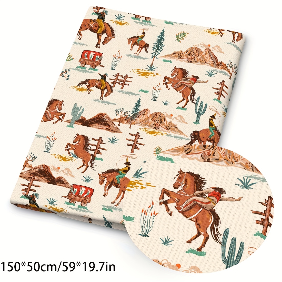 TEMU 1 pièce de tissu en jean motif cheval, largeur 59 pouces/150 cm, convient pour le matelassage, l'artisanat, de cadeaux, les projets de bricolage