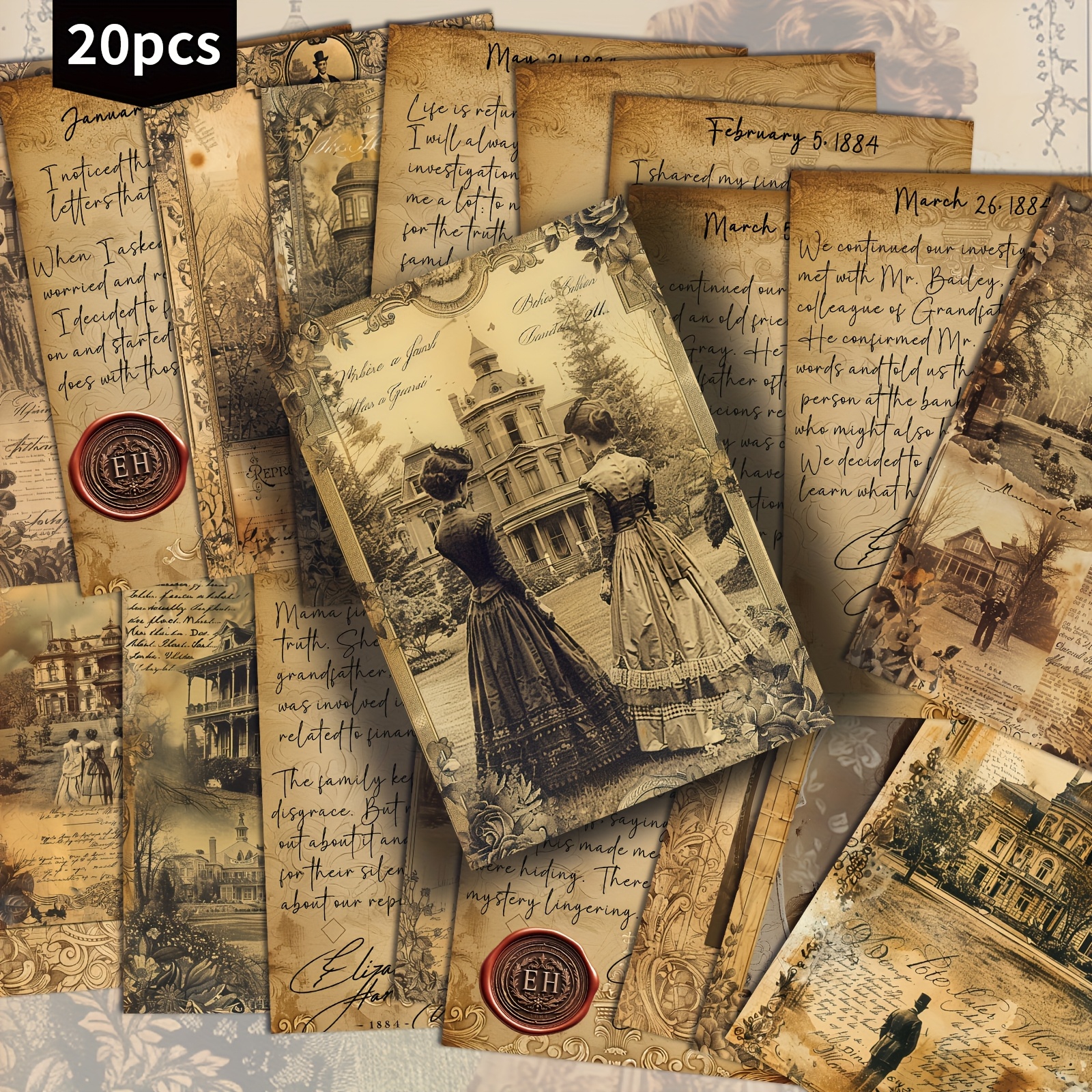 E-shop Set mit 20 Vintage Viktorianischen Postkarten - 4X6 Zoll Retro Junk Journal Blätter, Zeitlose Kunstwerke, Sammelbare Dekorative Karten für