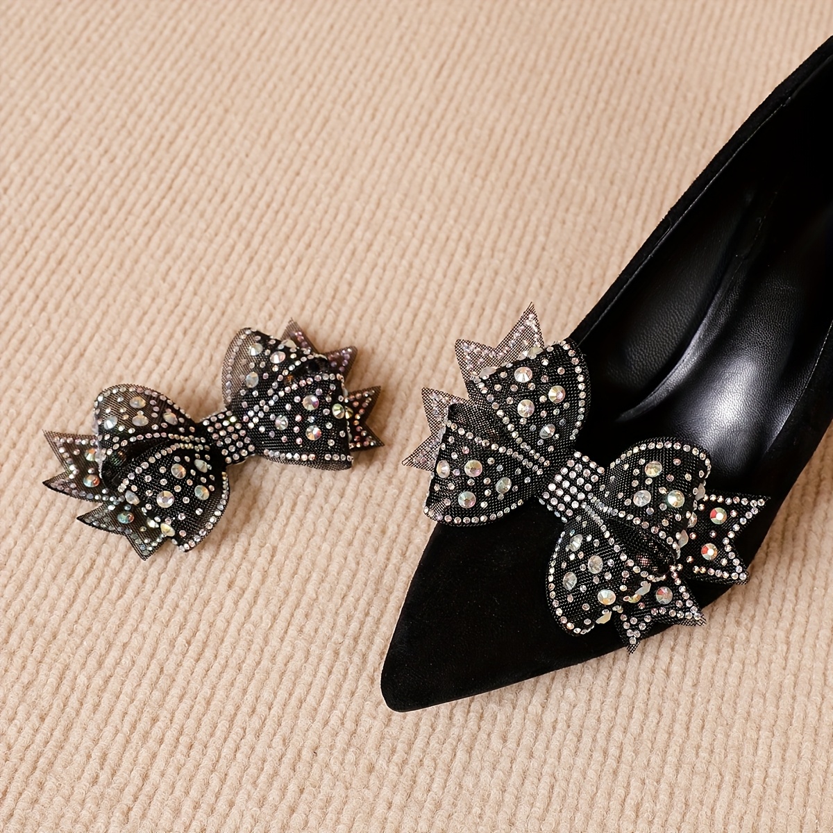 TEMU A Pair Of Ab Color Rhinestone Bow Shoe Clips, And Decorative. Diy Detachable Shoe Accessories, Suitable For . Diy Embellishments For High