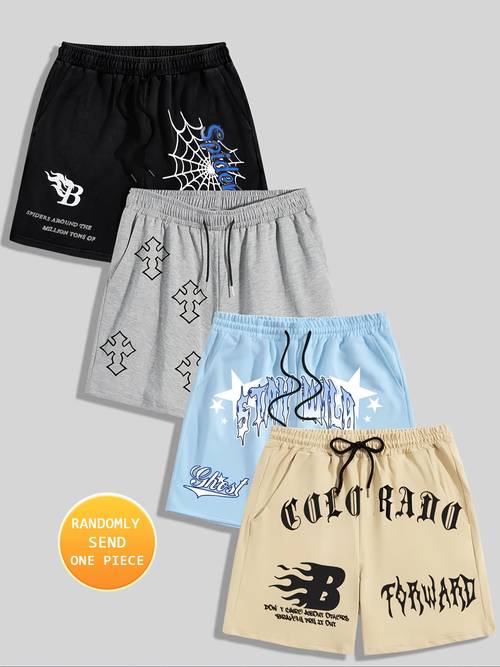 1pc of shorts colors mens printed cross and letter pattern shorts with drawstring waist and pockets summer outdoor shorts with pockets