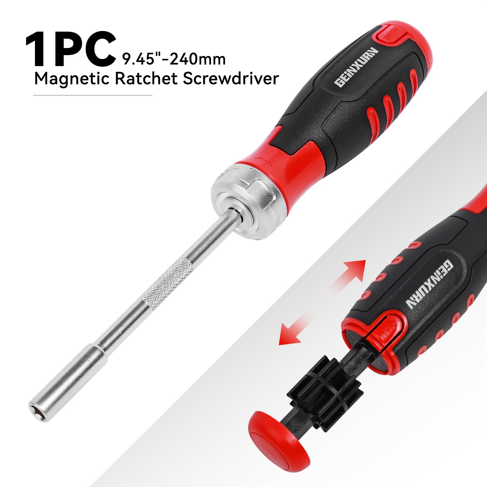 

1pc Promaster Magnetic Ratchet Screwdriver, 36-tooth Steel, Non-slip Grip, Internal Hex Head, Detachable Bit Holder With Storage,