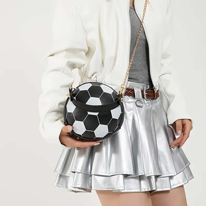 sporty chic soccer ball inspired crossbody bag trendy chain strap womens fashion handbag shoulder purse pu material in multiple colors details 3