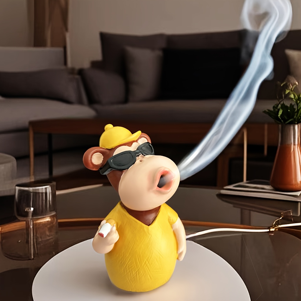 Image of 1pc Whimsical Monkey - Resin Home Decor With Fashion Glasses & Pipe Design, No Electricity Needed, Includes Holder (no Incense Included)